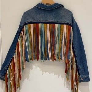 Boho Denim Jacket W/ Multi-Color Fringe